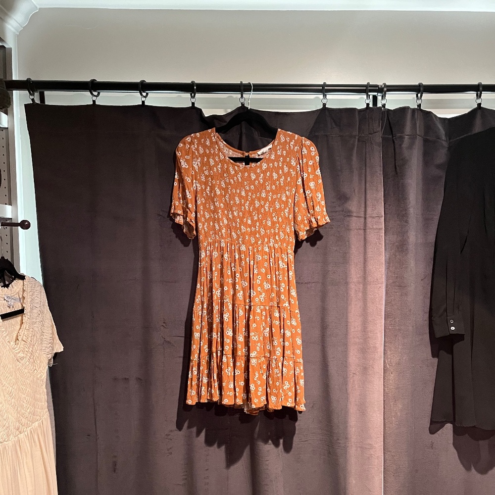 Smocked floral mini dress